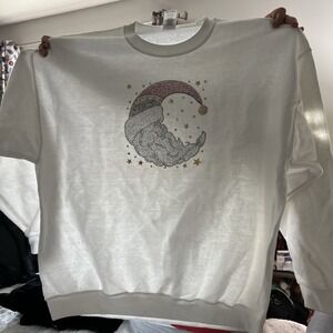 Rhinestone Crescent Moon Santa Beard Christmass Holiday Long Sleeves‎ T Shirt